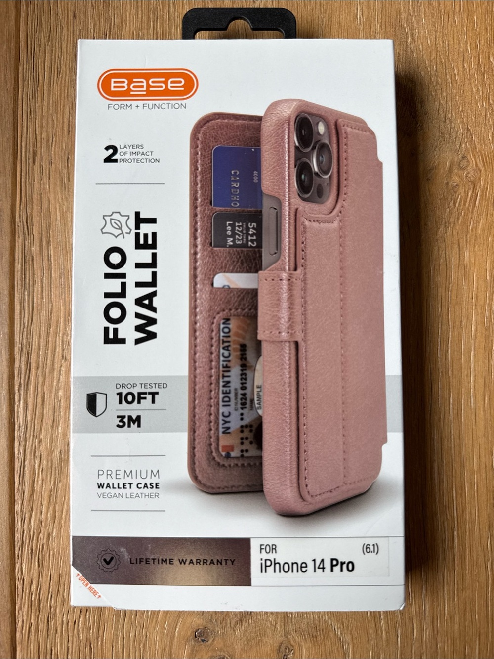 New Base Folio Wallet Case for iPhone 14 Pro 6.1” Pink rose gold